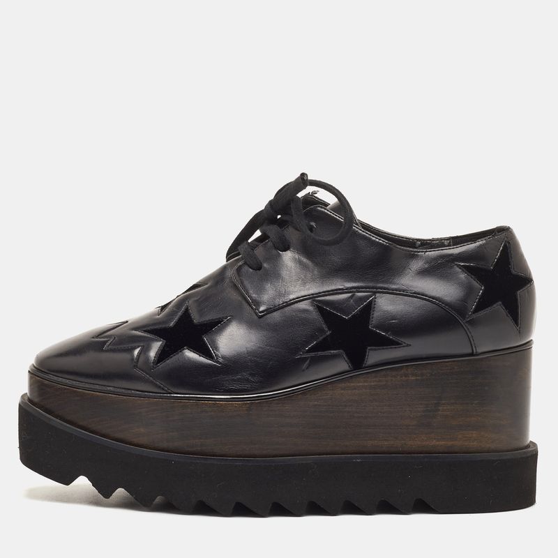Stella Mccartney Elyse Star Size 37 Black Faux Leather And Velvet Platform